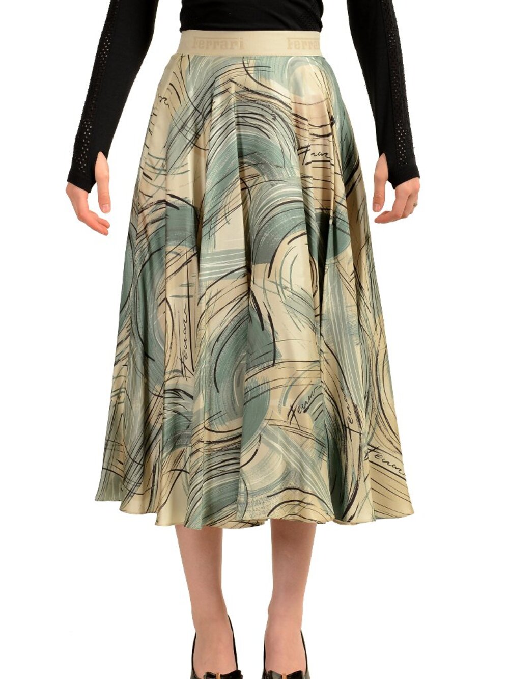 Scuderia Ferrari Women's Cavallino Print 100% Silk Midi Skirt US 2XS IT 36